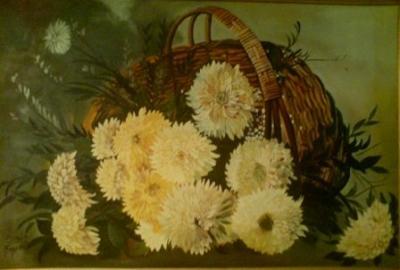 Oil Painting - A Basket Of White Flowers - Oil Colour