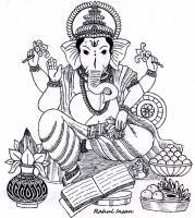 Ganesh Ji - Marker Pen  Paper Paintings - By Rahul Insan, Black And White Painting Artist