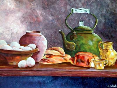 Stillife - Brood En Eieren - Oil On Canvas