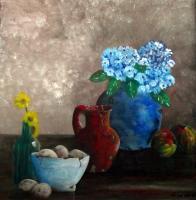 Blauwe Vaas - Acrylyc Paintings - By Geert Winkel, Realistic Painting Artist