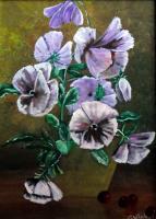 Viooltjes In Pot - Acrylyc Paintings - By Geert Winkel, Realistic Painting Artist