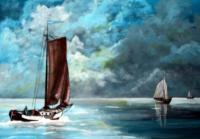 Slecht Weer Op Het Wad - Acrylyc Paintings - By Geert Winkel, Realistic Painting Artist