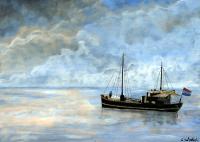 Varen Op Het Wad - Acrylyc Paintings - By Geert Winkel, Realistic Painting Artist