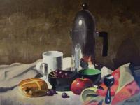 Bun And Coffee - Acrylics Paintings - By Christian Leclair, Still Life Painting Artist