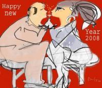 Happy New Year 2008 - Acrylic Drawings - By Alain Beaufays, Cartoon Drawing Artist