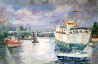 Old Port - 40X60 Paintings - By Luchezar Radov, Postimpressionism Painting Artist