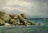 Sea Surf In Rusalca Beach - 21X29 Cm Paintings - By Luchezar Radov, Realism Painting Artist