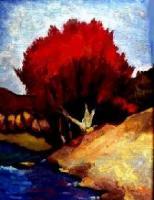 Red Tree - Oil On Canvas Paintings - By Aziz Basha, Ekspressionizm Painting Artist