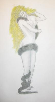 Realism - Lillith And Snake Color - Pencil With Pastel Chalk