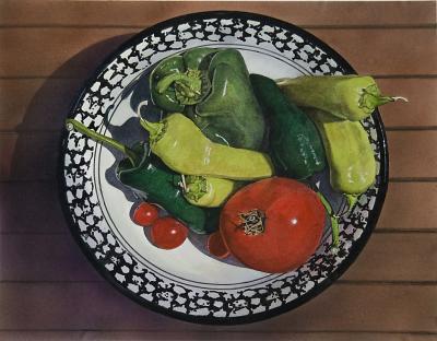 Still Life - Still Life With Peppers And Tomatoes - Pen And Ink And Watercolor