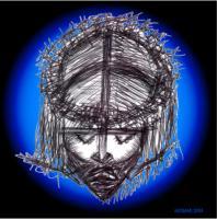 Jesus Christ Blue - Pen  Ink Drawings - By Kevin Nodland, Expressionism Drawing Artist