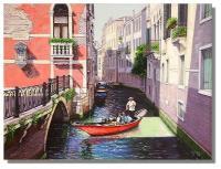 Red Gondola - Oil On Canvas Paintings - By I Joseph, Realism Painting Artist