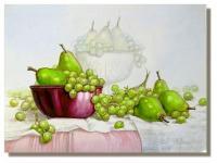 Green Pears  Green Grapes - Watercolor Paintings - By I Joseph, Realism Painting Artist