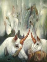 Unicorni - Oil On Canvas Paintings - By Henk Bloemhof, Surrealism Painting Artist