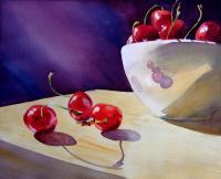 Life Is Just A Bowl Of Cherries - Watercolor Paintings - By Ruth Harris, Realism Painting Artist