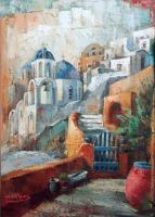 Santorini - Oil On Canvas Paintings - By Archil Bluashvili, Modern Painting Artist