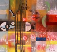 Improvisation 1 - Acrylic College Plate Paintings - By Tadeusz IwaÅ„Czuk, Abstract Futurism Painting Artist