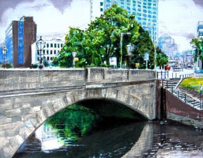 Cityscape - City Bridge Original - Oil On Masonite Board