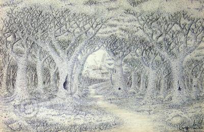 20Th Century Art - Forest Path - Black Fine Tip Pen On Paper