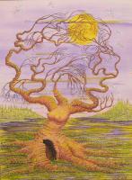 Lady Tree - Watercolors Pen Heavy Paper Paintings - By Ron Kendall, Fantasy Painting Artist