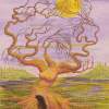 Lady Tree - Watercolors Pen Heavy Paper Paintings - By Ron Kendall, Fantasy Painting Artist