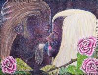 Blondys Kiss - Ab Watercolors Color Pens Drawings - By Ron Kendall, Figurative Drawing Artist