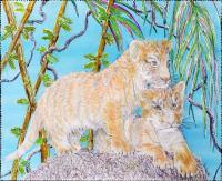 Tiger Cubs - Acry Color Pen Pencil Watercol Paintings - By Ron Kendall, Realism Painting Artist