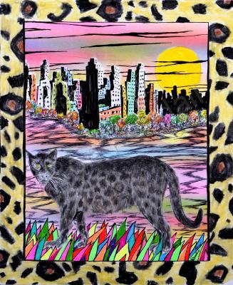 21St Century Art - Cougar In The City - Ab Watercolors Color Pens Penc