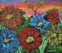 Flower 2 - Acry Color Pen Pencil Watercol Paintings - By Ron Kendall, Figurative Painting Artist