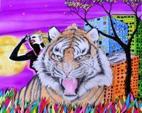 21St Century Art - Tiger In The City - Ab Watercolors Color Pens Penc
