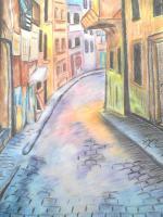 Istanbul Street - Pencil  Paper Drawings - By Bella Earlich, Coloured Pencil Drawing Artist