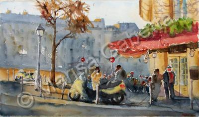 Cityscapes - Cafe Parisien - Watercolor