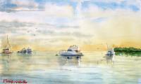 Calm Sea - Watercolor Paintings - By Marisa Gabetta, Impressionist Painting Artist