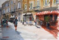 Como Piazza Perretta - Watercolor Paintings - By Marisa Gabetta, Impressionist Painting Artist
