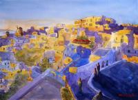 Cityscapes - Santorini Sunset - Watercolor
