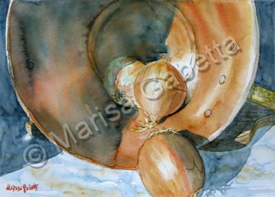 Still Life - Copper And Onions - Watercolor