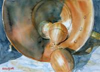 Copper And Onions - Watercolor Paintings - By Marisa Gabetta, Realism Painting Artist