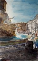 Rome Piazza Navona - Watercolor Paintings - By Marisa Gabetta, Impressionist Painting Artist