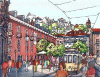 Lisbon - Ink And Colored Pencil Mixed Media - By Robert Fisher, Impressionist Mixed Media Artist
