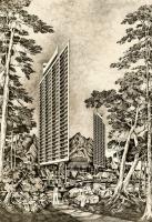 Proposed Hotel - Pencil Drawings - By Robert Fisher, Impressionist Drawing Artist