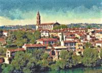 Madeleine Church - Colored Pencil Mixed Media - By Robert Fisher, Hand-Colored Photo Print Mixed Media Artist
