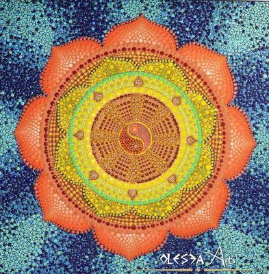 Dot Art Painting - Lotus Mandala - Dharma Whell - Acrylic Paint