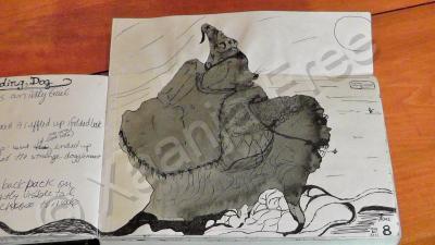 Drawing-Mixed Mediiums - Cyclops Riding Wizard Dog Ink Blot - Ink