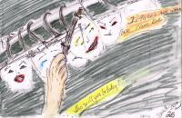 Drawing-Mixed Mediiums - The Faces We Wear-- Drawing - Pencil Ink Watercolour