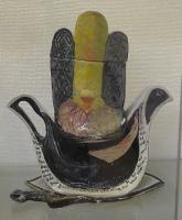 Hamsa--Cream And Sugar Server With Spoon - Functional Sculpture Ceramics - By Xaanja Free, Conceptual Design Ceramic Artist