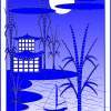 Oriental Blue Moon - Adobe Illustrator Cs6 Digital - By Kenneth Ruxton, Two Colour Flat Art Digital Artist