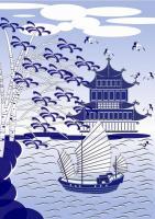 Oriental Blue Sea - Adobe Illustrator Cs6 Digital - By Kenneth Ruxton, Two Colour Flat Art Digital Artist