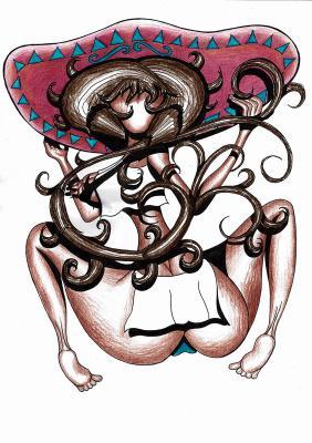 Flat Art - Mexican Princess - Color Pencil Drawing