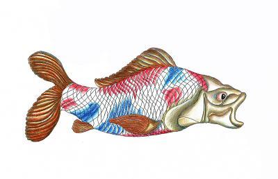 Flat Art - Japanese Carp Gold - Color Pencil Drawing