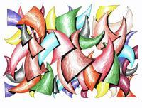 Curved Cones - Color Pencil Drawing Mixed Media - By Kenneth Ruxton, Abstract Colour Pencil Drawing Mixed Media Artist